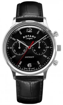 image of Rotary Mens Avenger Black Leather Strap Black Dial Watch