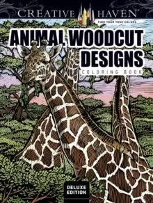 Image of Creative Haven Deluxe Edition Animal Woodcut Designs Coloring Book : Striking Designs on a Dramatic Black Background