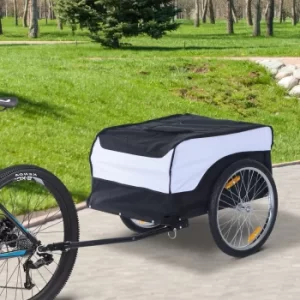 Image of HOMCOM Folding Bike Trailer Cargo in Steel Frame Extra Bicycle Storage Carrier with Removable Cover and Hitch (White and Black)