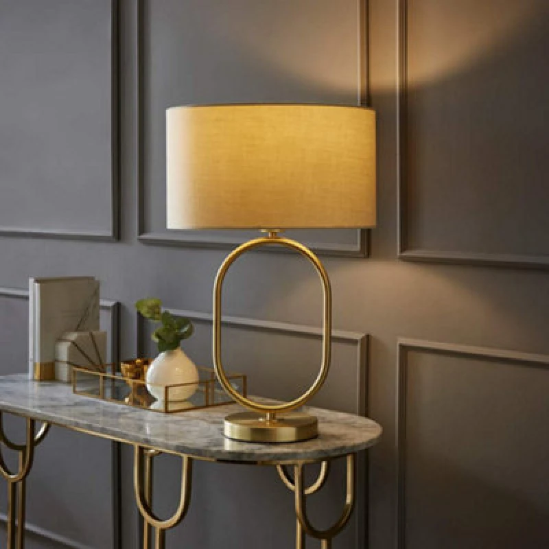 Image of Valuelights Antonia Cream Shade Brushed Gold Oval Table Lamp
