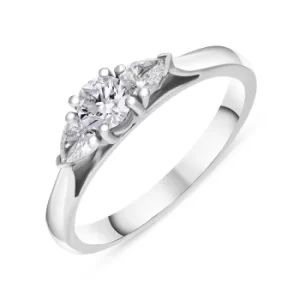 image of Platinum Diamond Round Brilliant and Pear Cut Three Stone Ring