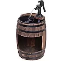 image of Outsunny Fir Wood Barrel Pump Fountain W/ Flower Planter, F32x58.5H cm Brown