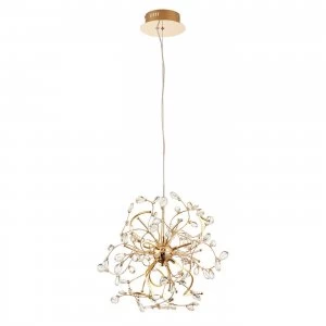 Image of 6 Light Ceiling Pendant Gold, Clear Crystal Beads