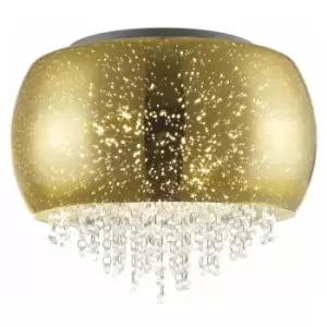 image of Impex Luna 3 Light Flush Ceiling Light Gold Crystal