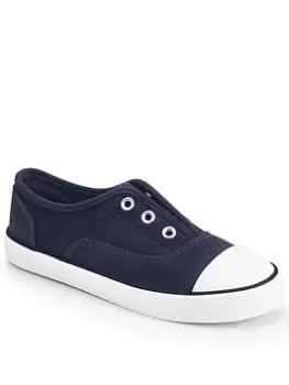 Image of Start-rite Postcard Navy Canvas Elasticated Pull On Shoes - Blue Size 1 Older