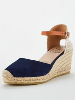 Image of KANNA Laura20 Suede Platform Wedge Espadrille - Navy, Size 7=40, Women