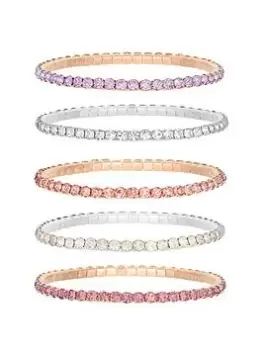 image of Mood Two Tone Multi Diamante Stretch Bracelets - Pack of 5, Rose Gold, Women