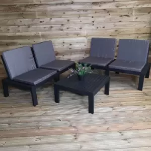 Image of 5pcs Plastic Garden Furniture Set Sofa Chair Table and Grey Cushions