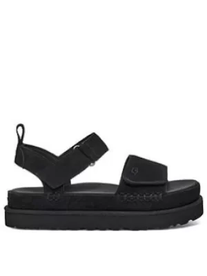 image of UGG Goldenstar Wedge Sandal, Black Suede, Size 4, Women