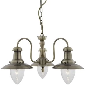 Image of 3 Light Multi Arm Ceiling Pendant Antique Brass, Seeded Glass, E27