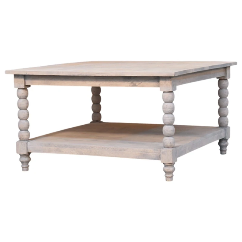 Image of Artisan Furniture Artisan Furniture Solid Wood Barclay Acid Wash Coffee Table, 1 Shelf, Beige
