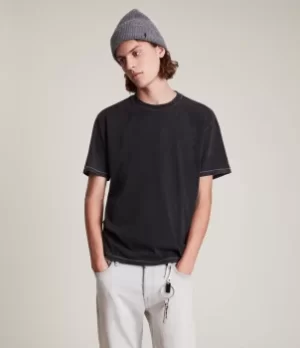 Image of AllSaints Mens Beamer Crew T-Shirt, Jet Black, Size: L