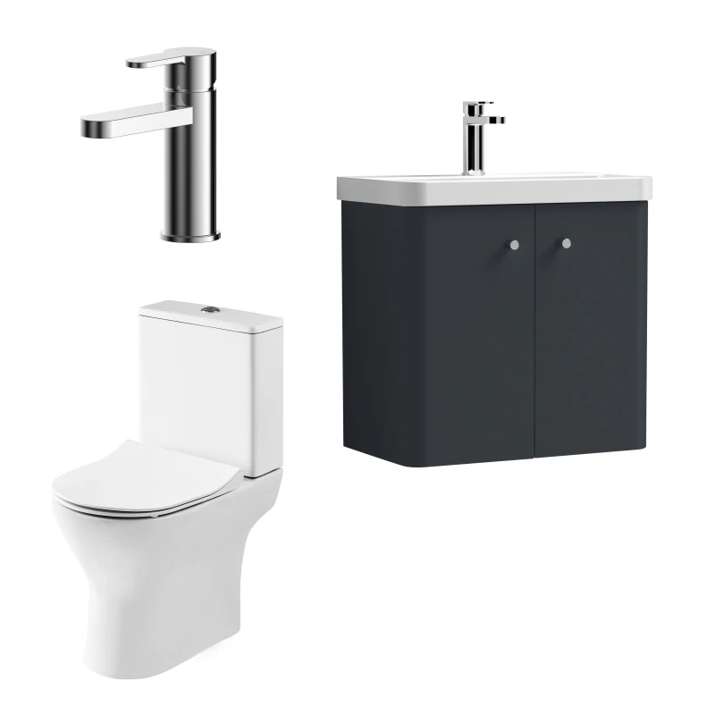 Image of Balterley Wall Hung 2 Door Bathroom Vanity Unit, Tap & Toilet Pack, Grey, 579mm in Grey Grey Unisex