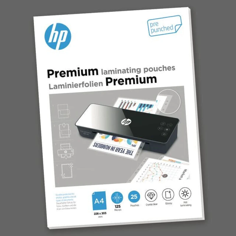 Image of HP Pre Punched Premium Laminating Pouches A4 125 micron (Pack 25) 9122