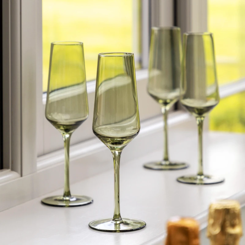 Image of EDITE Set of 4 Eden Champagne Flutes in Smokey Green Green ONE SIZE