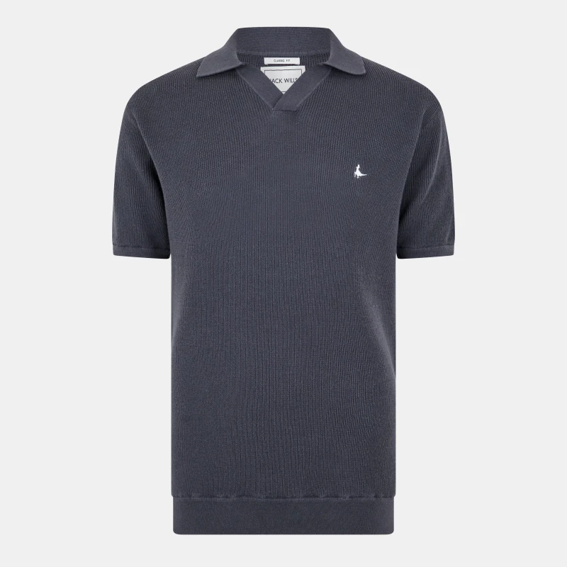 Image of Jack Wills Mens Ottoman Knit Short-Sleeve Polo Shirt Forged Iron male S