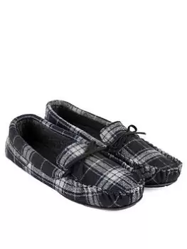 image of TOTES Check Moccasin Slipper - Grey, Size S, Men