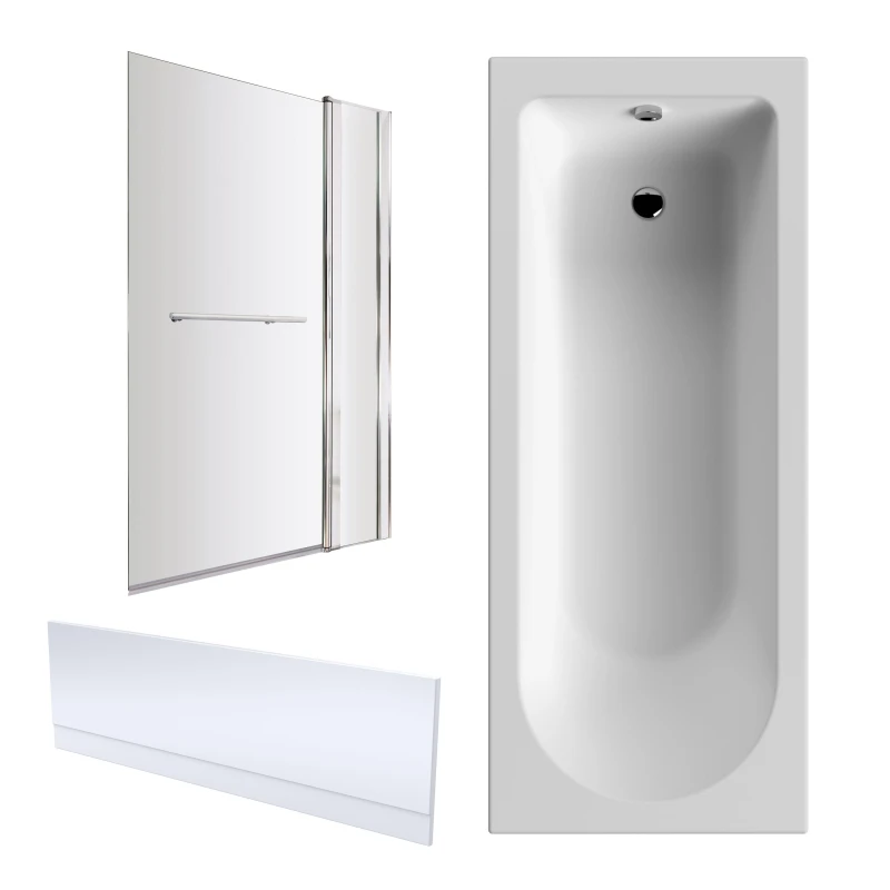 Image of Balterley 1700x700mm Round Bath, Panel and Screen with Fixed Panel and Rail White