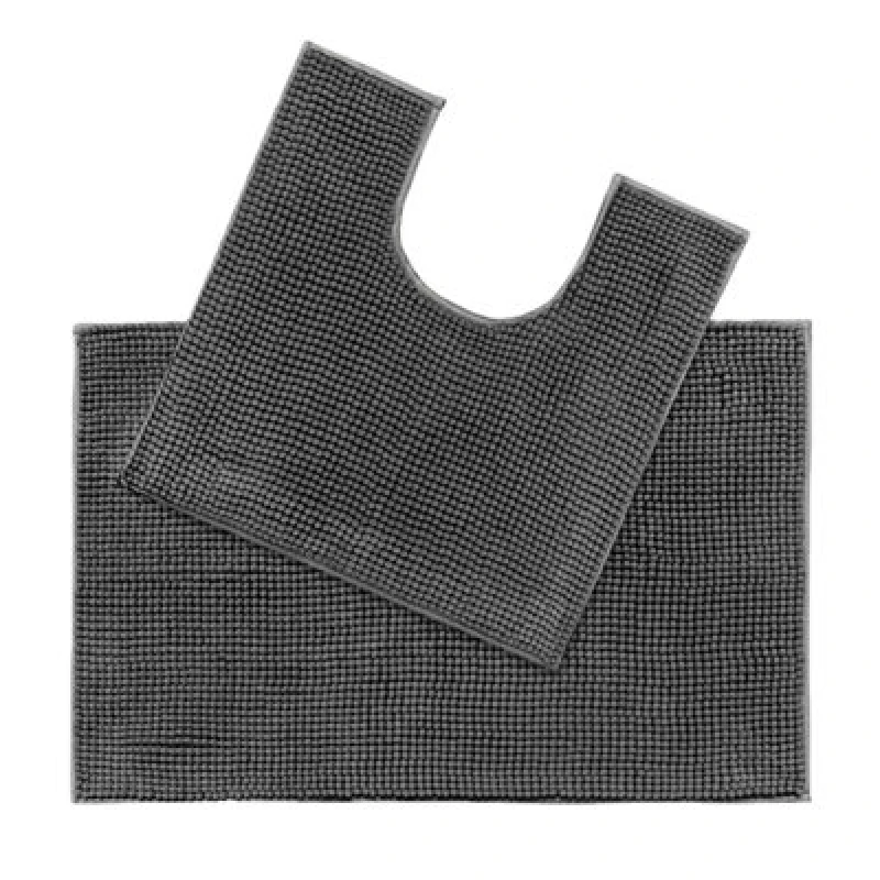 Image of Allure Bath Fashions Supersoft Chenille Bobble Two Piece Bath & Pedestal Mat Set - Charcoal Grey