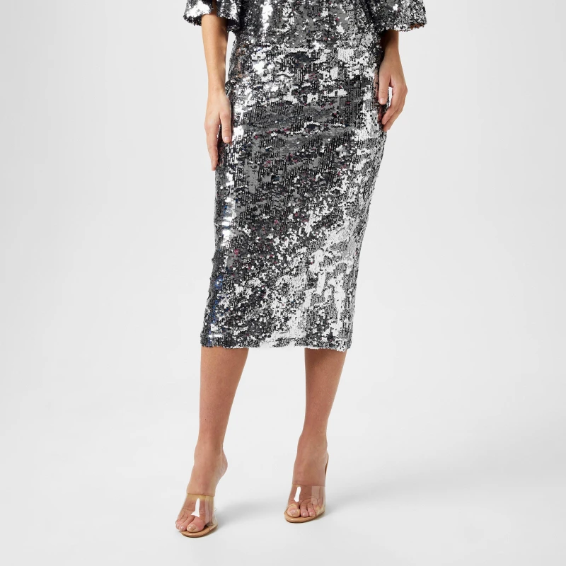 Image of Biba Biba Sequin Midi Skirt - Silver Silver 8