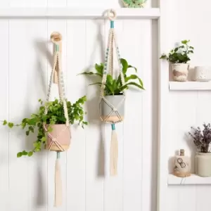 Image of Wool Couture Two Sisters Plant Hanger Macrame Kit Cream
