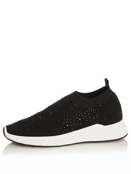 Image of Quiz Black Diamante Knit Trainers - 3
