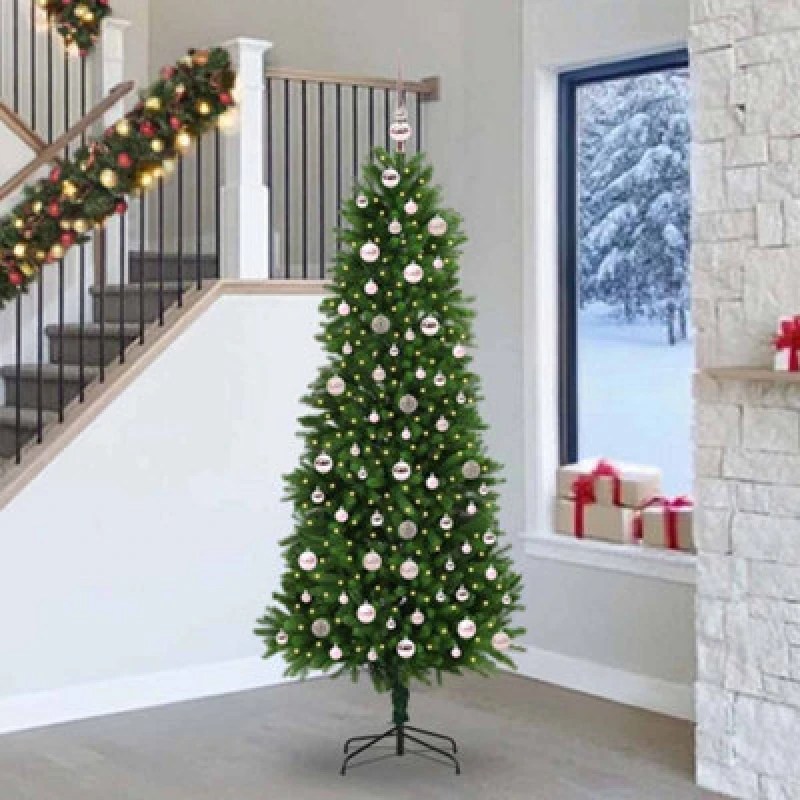 Image of vidaXL Christmas Tree with 300 LEDs, Pink Balls with Stand Green 240cm PE, Green 3396351