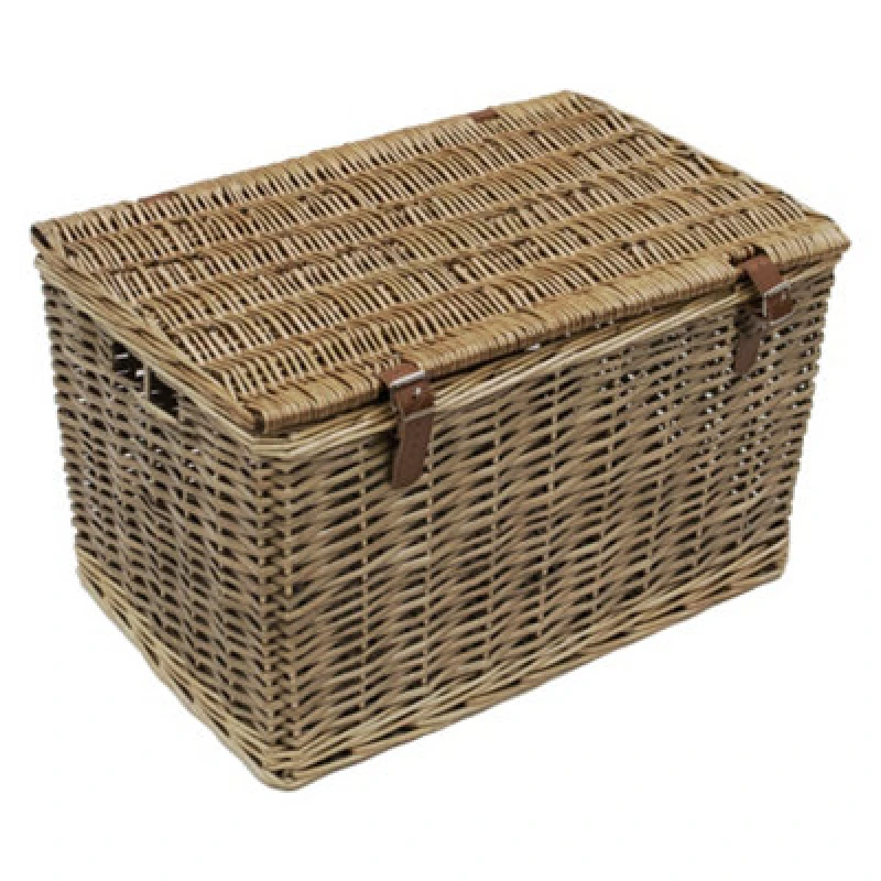 Image of JVL Handmade Buff Wicker Hampers with Faux Leather Straps, Large Natural