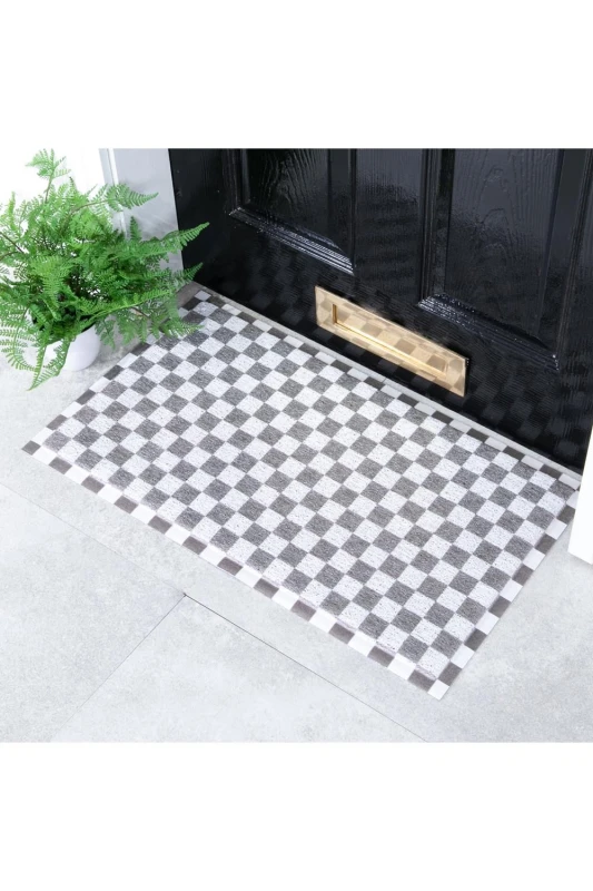 Image of Native Natural Grey Check Doormat (70 X 40Cm)