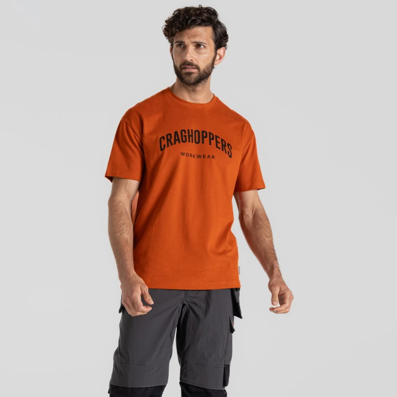 Image of Craghoppers Craghoppers Men Burnsall Short Sleeved Brand Carrier T-Shirt in Orange Size: 2X-large Orange XXL Male 5063019679273