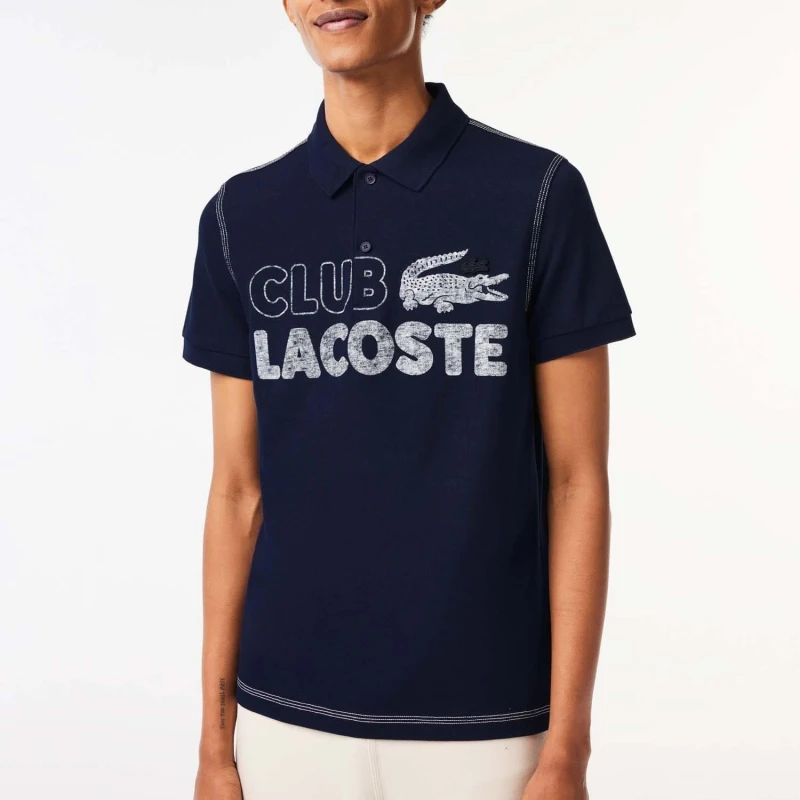 Image of Lacoste Cotton Printed Polo Shirt - Blue Blue XS