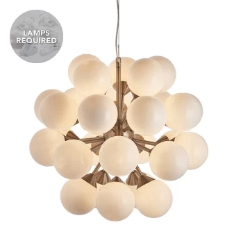 Image of Oscar Globe Pendant Satin Nickel Effect Plate & Gloss White Glass 28 Light Dimmable IP20 - G9