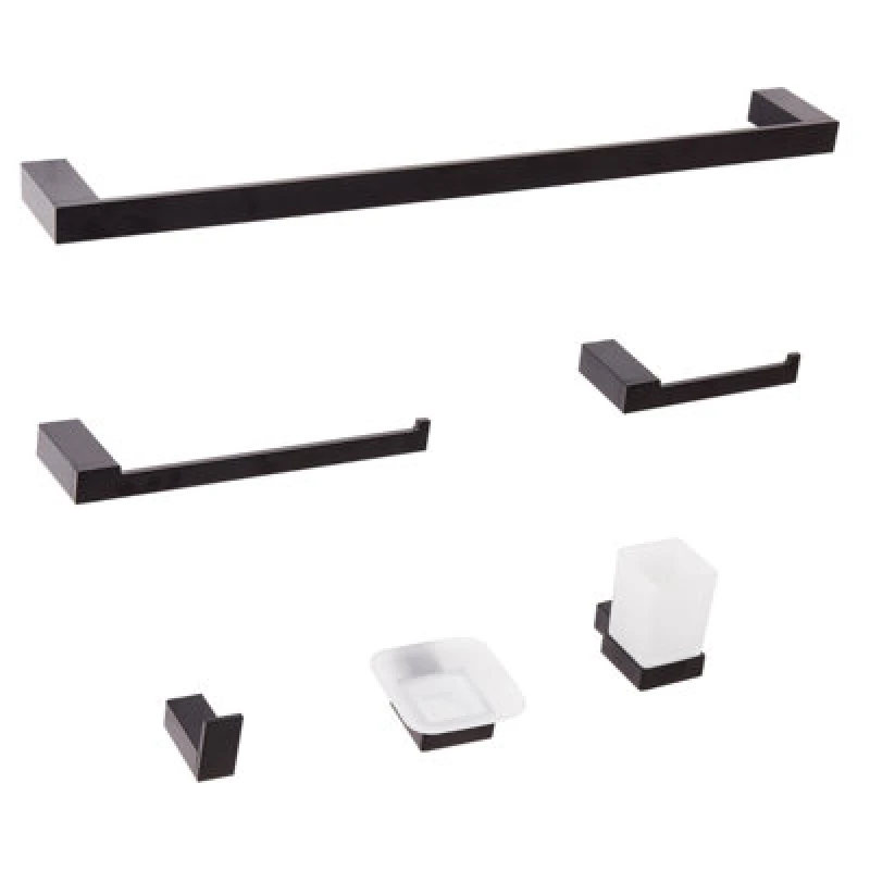 Image of Beliani 6 Piece Bathroom Hardware Set Tumaco With Towel Bars And Hooks Black