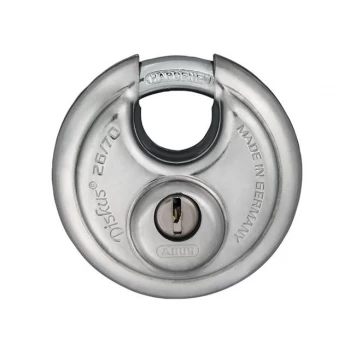 image of Abus 26 Series Diskus Stainless Steel Bodied Padlock Keyed Alike 70mm Standard EE0036