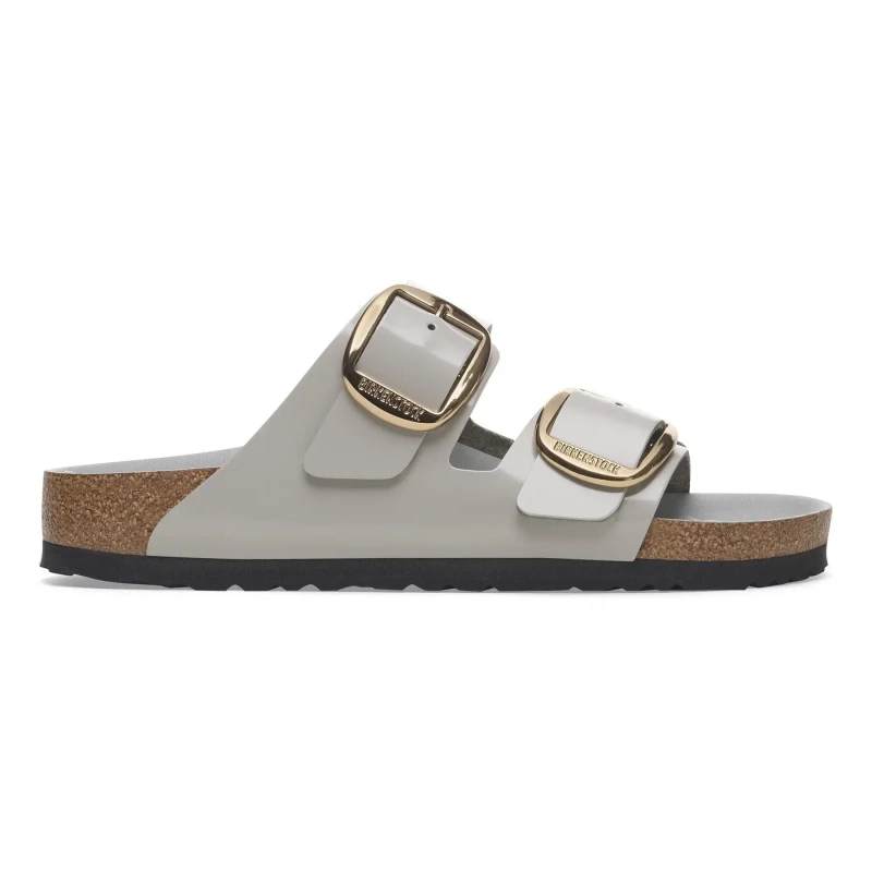Image of Birkenstock Natural suede leather sandals with a large buckle For Her Birkenstock Arizona Gris Female 36 Etroit