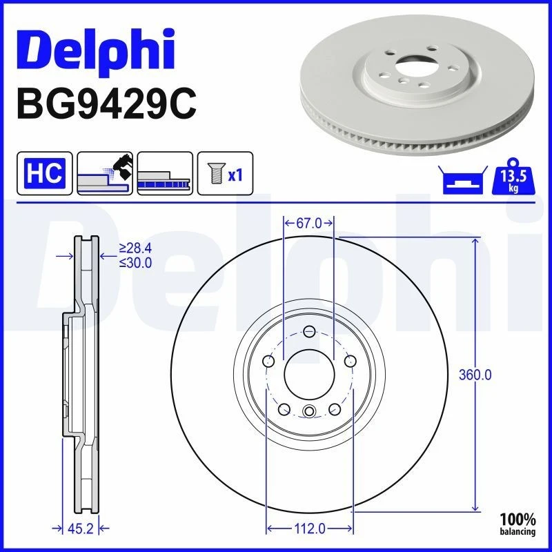 Image of DELPHI Brake disc DELPHI BG9429C