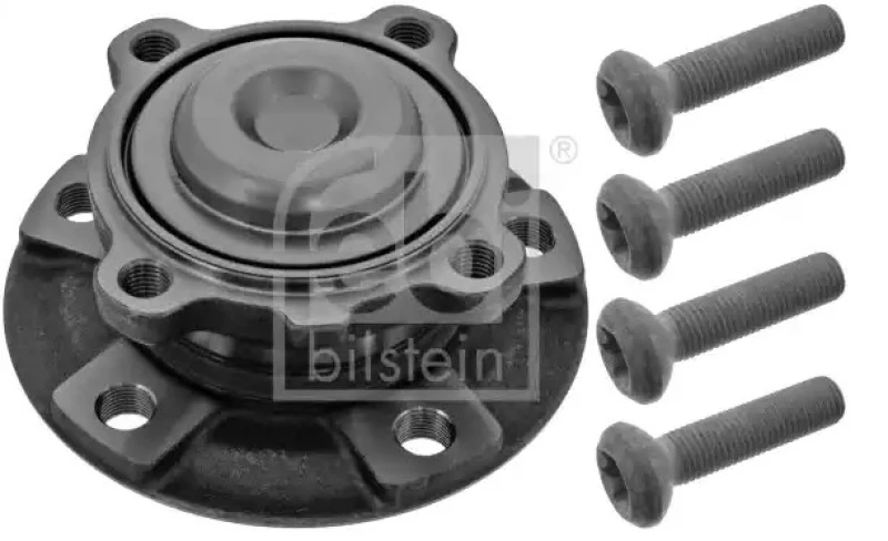 Image of FEBI BILSTEIN 47760 Wheel bearing kit with fastening/mounting material, Front Axle Left, with ABS sensor ring Wheel Bearing Kit (654)