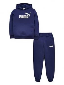 image of Boys, Puma Essentials Logo Hooded Sweat Suit - Navy, Size 5-6 Years