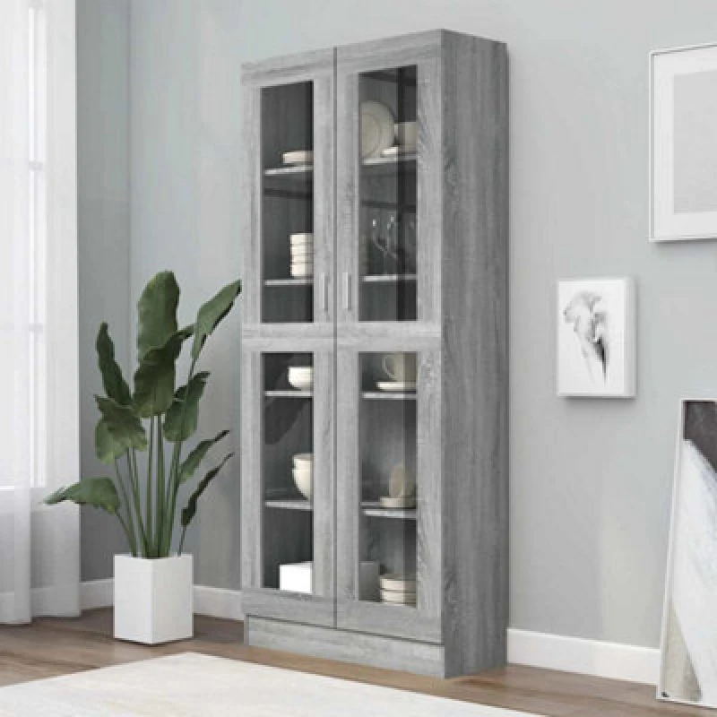 Image of VIDAXL Vitrine Cabinet Grey Sonoma 82.5x30.5x185.5cm Engineered Wood Vidaxl 8720286952863