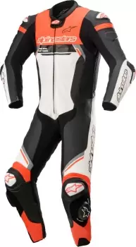 Image of Alpinestars Missile V2 Ignition One Piece Motorcycle Leather Suit, black-white-red, Size 48, black-white-red, Size 48