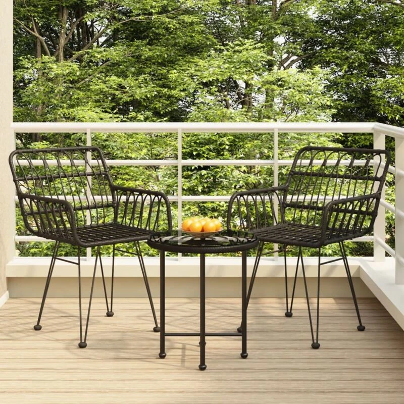Image of vidaXL 3 Piece Garden Dining Set Black Poly Rattan, Black 3157830