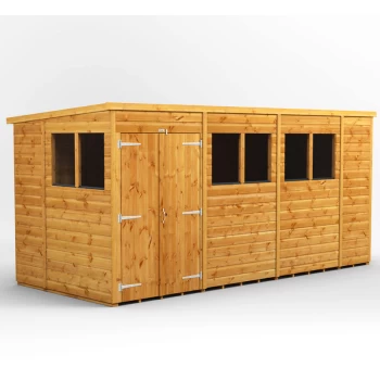 Image of 14x6 Power Pent Double Door Garden Shed - Brown