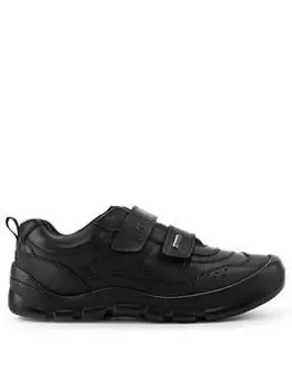 Image of Start-rite STARTRITE Trooper Boys Waterproof Leather Double Riptape Durable School Shoes - Black Leather, Size 2.5 Older