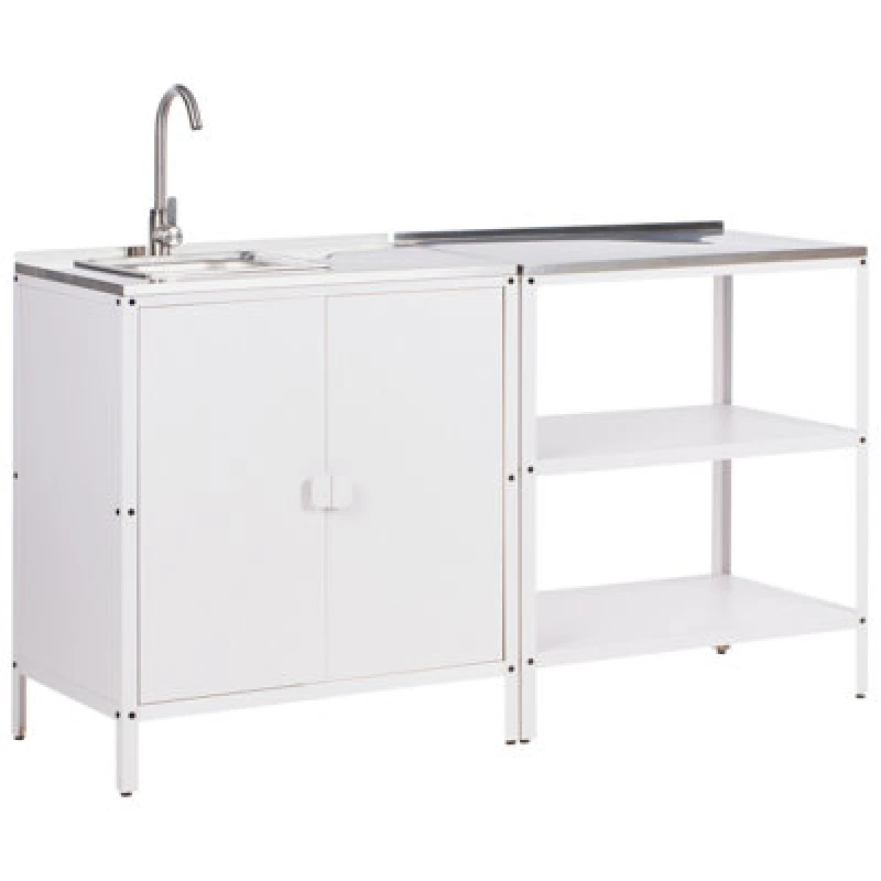 Image of Beliani 2 Piece Outdoor Kitchen Set With Sink Vilama Metal White 606146