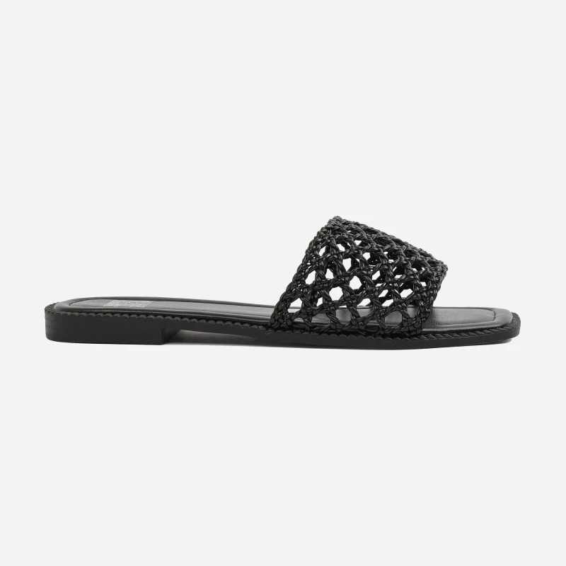Image of Where's That From 'Catelyn' Woven Strap Detail Flat Sandals Black
