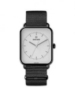 Image of David Daper David Daper White And Black 38Mm Tank Dial Grey Nato Strap Watch