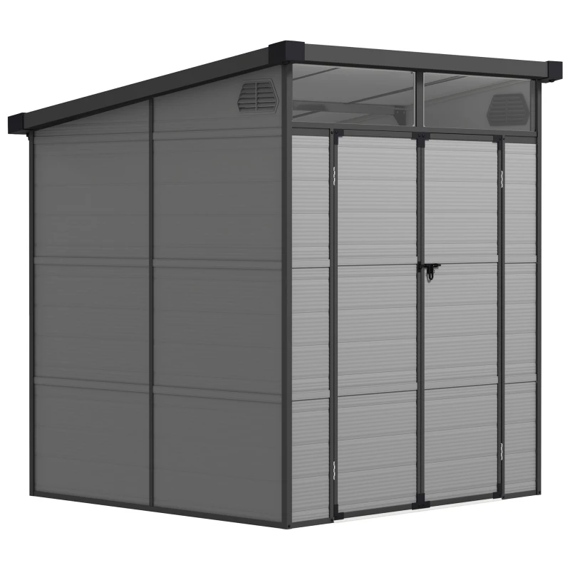 Image of Outsunny Outsunny 6 x 6ft Plastic Garden Shed with Windows and Air Vents, Light Grey Mid Grey