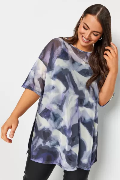 Image of Yours Yours Oversize Side Split Mesh Top Aop