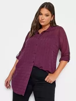 Image of Yours Check Turn Back Sleeve Shirt, Purple, Size 16, Women