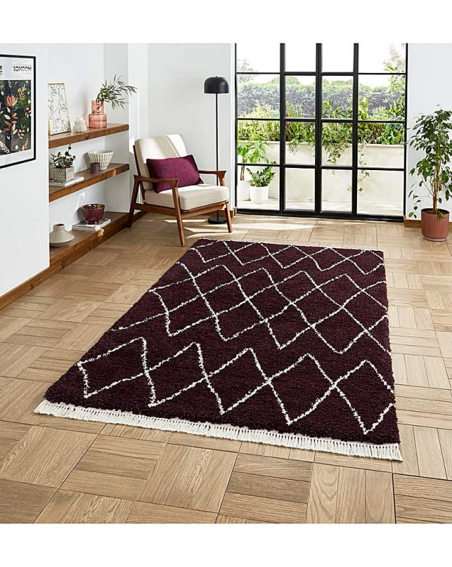 Image of Think Rugs Think Rugs Boho Fringe Rug Purple - Think Rugs - Size: 80X150 Purple 80X150 RT37313